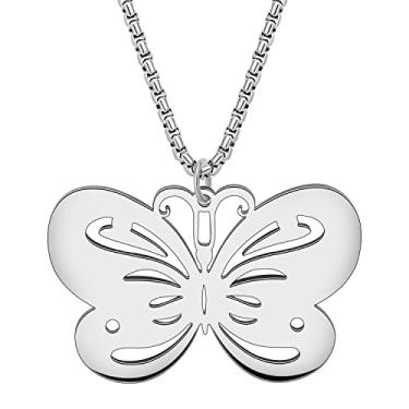 Imagem de DALANE Colar de borboleta fofo de aço inoxidável, pingente banhado a ouro 18 quilates para mulheres, meninas, presentes inovadores, joias de primavera, Medium, Aço inoxidável, Sem Pedra Preciosa