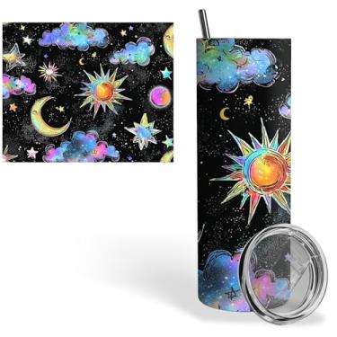 Imagem de Dikoer Caneca térmica Moon Clouds Coffee Thermos de 590 ml de aço inoxidável com isolamento a vácuo com canudo e tampa, caneca de café isolada durável com escova de limpeza para viagens, ao ar livre,
