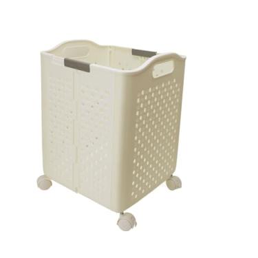 Imagem de Cesto de Roupa Suja Dobrável, Oco, Respirável, Economiza Espaço, Cesta de Roupa Com Rodas para Casa, Banheiro, Varanda (Extra Grande 57L 13,1 X 14,4 X 18,5 pol.)