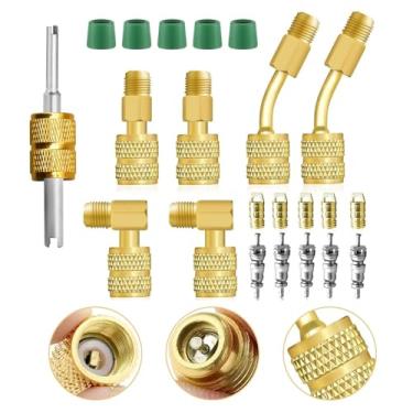 Imagem de Wells R410A Mini Kit Adaptador Dividido, 12 Peças 5/16 Fêmea para 1/4 Macho Conector de Refrigerante HVAC Kit Adaptador de Porta de Bomba de Vácuo com Removedor de Núcleo de Válvula de Dedal para