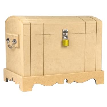 Imagem de Caixa Baú De Madeira Ferragem Em Mdf Cru Com Fecho para Cadeado (BAÚ FERRAGEM + CADEADO)