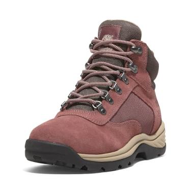 Imagem de Timberland Bota feminina de caminhada cano médio com borda branca,, Camurça vermelha, 41