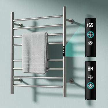Imagem de KINKIB Toalheiro Aquecido, Toalheiro Aquecido De 8 Barras, Temporizador E Indicador Led Para Banheiro, Toalheiro Elétrico De Parede, Aço Inoxidável Escovado, Plug-In
