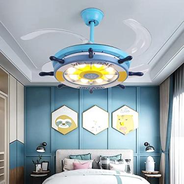Imagem de Luzes de ventilador de teto invisíveis de desenho animado para quarto infantil para meninos e meninas, luz pendente criativa de ventilador de barco (azul, 42 polegadas)