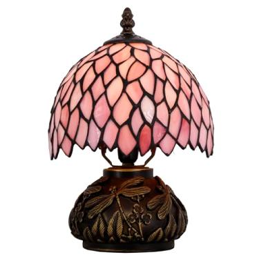 Imagem de WERFACTORY Pequena Luminária De Mesa Tiffany Estilo Glicínia Rosa, Vidro Colorido, Cogumelo, Luminária De Mesa, Bronze, Mini Luminária De Acento, W8H11 Polegadas, Série S523P