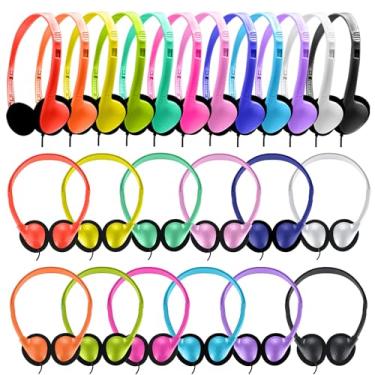 Imagem de Fones de ouvido de sala de aula a granel, pacote com 24 para crianças, intra-auriculares, variedades de cores, fones de ouvido giratórios, confortáveis para estudantes, escola, biblioteca, aprendizado