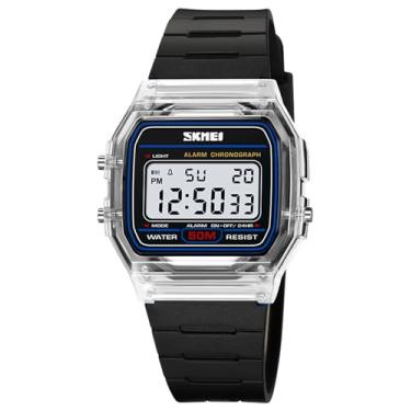 Imagem de Gosasa Relógio digital unissex, feminino, masculino, multifuncional, esportivo, casual, pulseira de silicone, cronômetro, alarme, contagem regressiva, tempo duplo, 50 m, à prova d'água para mulheres e