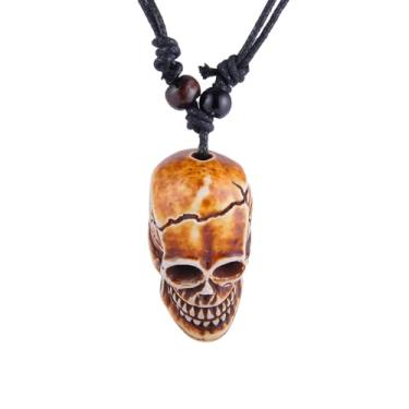 Imagem de Colar masculino retrô gótico punk hip hop rock crânio com contas de resina, tecido à mão, corda ajustável, acessórios masculinos, resina, sem pedras preciosas, Standard, Resina Resina corda, Sem Pedra