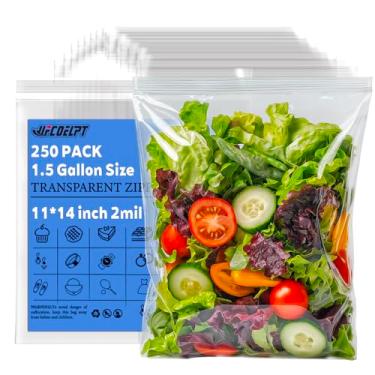 Imagem de UFCOELPT -11 × 14 sacos grandes de plástico reutilizáveis, 250 unidades, 2 mm, 1,5 galão bolsa de armazenamento com zíper para uso doméstico, cozinha, roupas, artes e artesanato, embalagem e envio