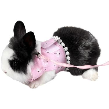 Imagem de Peitoral ajustável para coelhos, coleira de coelho, colete fofo para coelho furão, coelhinho, gatinho, porquinho-da-índia, caminhar (rosa)