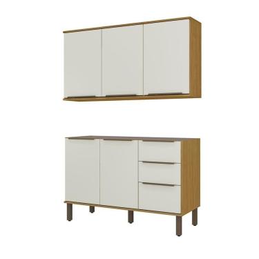 Imagem de Armario Aereo 3 Pt E Balcao Pia 120 Cm Vera Marrocos Off White Mxm