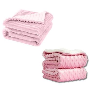 Imagem de Cobertor Manta Kit 2pçs Bebê Wave Berço e Pipoquinha Rosa - Neném Na N