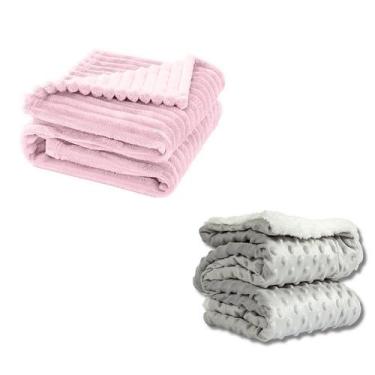 Imagem de Cobertor Kit 2pçs Bebê Wave Berço Rosa e Pipoquinha Cinza - Neném Na N