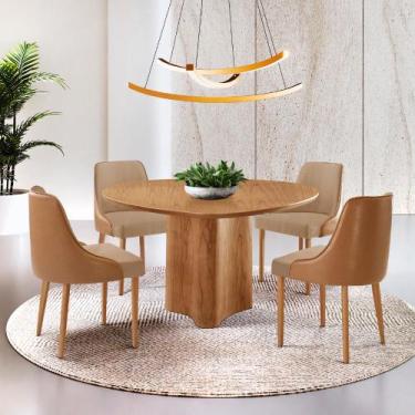 Imagem de Sala de Jantar Mesa Selene 135cm Madeira Tampo Laminado com 4 cadeiras