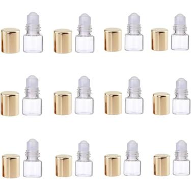 Imagem de WLngtv 12 frascos roll-on de vidro dourado para óleos essenciais, 1 ml, mini frascos de vidro roll-on de rolo de óleo essencial recarregáveis, frascos de amostra de aromaterapia, frascos de rolo de