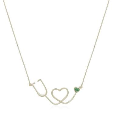Imagem de Colar Estetoscópio Enfermagem Medicina Coração Verde prata 925 - Jóias