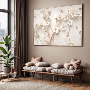 Imagem de Quadro com Moldura Sala Quarto 90x60 Flora Branco Decorativo Horizontal Grande Hall