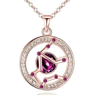 Imagem de Leafael Colar com pingente de constelação do zodíaco "Superstar" feito com joias de horóscopo de cristal premium, banhado a ouro ou ouro rosa, 45,7 cm + 5 cm, Base banhada a ouro rosa, Cristal