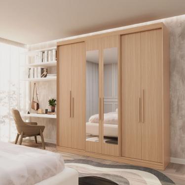 Imagem de Guarda Roupa Casal 6 Portas Lugano com Espelho Mdf Cedro
