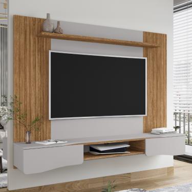 Imagem de Painel Frisado para TV 60 Polegadas 2 Portas Búzios Bechara - Cinamomo/Off White