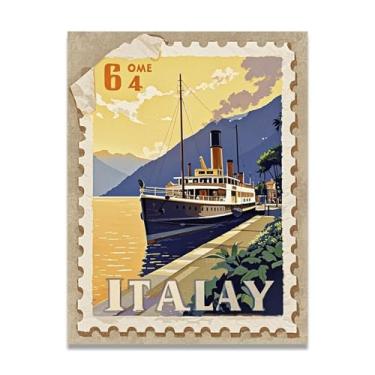 Imagem de Italian Riviera Steam Ship Vintage Italian Steamship Impressão em tela - Carimbo de papel envelhecido 20 x 26 cm