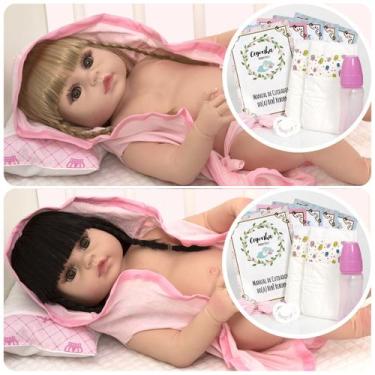 Imagem de 2 Bebe Reborn Gêmeas Corpo 100% SIlicone Com Acessórios - Cegonha Rebo