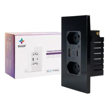 Imagem de Tomada Inteligente Dupla Wifi Ekaza Usb + C 10a 3 Pinos Smart Alexa Go