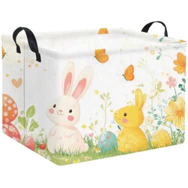 Imagem de HIYAGON Cesta Retangular De Páscoa, Presentes Armazenamento Para Crianças, Berçário Bebês, Decoração Quarto Coelho, Organizador Brinquedos Fofos, Caixas (Coelho Da Páscoa Colorido)