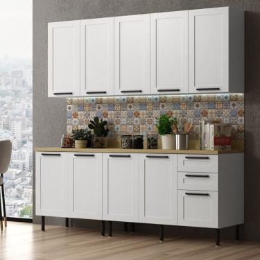 Imagem de Cozinha Internacional 200cm 6 Peças 9 Portas e 3 Gavetas Branco