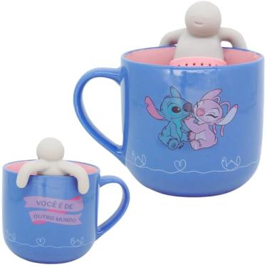 Imagem de Caneca Stitch E Angel Você É Do Outro Mundo Com Boneco Infusor De Chá Cerâmica Oficial Disney