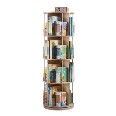 Imagem de AKALNNB Torre de estante giratória de 360°, prateleira de livros para exibição no chão, suporte de CD de madeira de 3 a 4 camadas para espaço pequeno, fácil de montar para quarto e sala de estudo