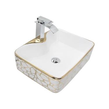 Imagem de Kit Cuba Pia Louça Cerâmica Banheiro C/Torn E Vál Cromada 90 - Smart N