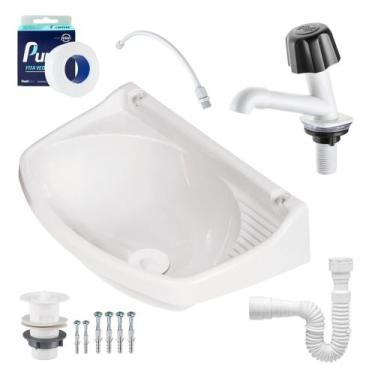 Imagem de Pia Lavatorio Plastico 5,5L Banheiro com Torneira Valvula Sifão - Meta