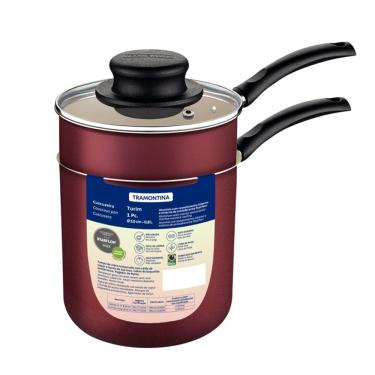 Imagem de Cuscuzeira Antiaderente Tramontina 10 cm Turim em Alumínio com Revestimento Starflon Max Vermelho 0,8 L