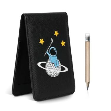 Imagem de 2thpart Porta-cartão de pontuação de golfe bordado astronauta e capa de livro de jarda, lápis incluído, preto, 18 cm x 11 cm