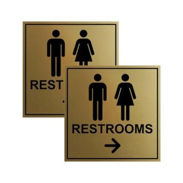 Imagem de Signs ByLITA Placa quadrada de seta para a direita para banheiros com fita adesiva (ouro escovado) - Pequeno (pacote com 2)