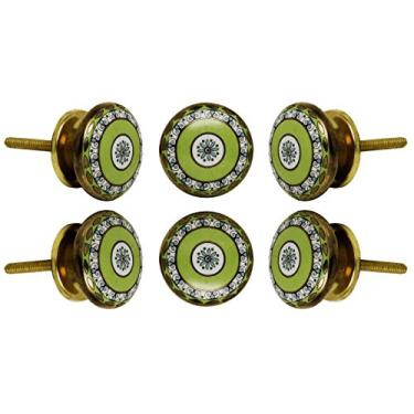 Imagem de Conjunto de 6 puxadores de armário de cerâmica Tessellate puxador de gaveta feito à mão 1,6" (40 mm) puxador de armário de cozinha puxador de armário maçaneta da Trinca-Ferro