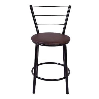 Imagem de Banqueta Baixa Compacta com Assento em Corino Encosto 3 Ferrinhos Ideal para Cozinha Balcão ou Área Gourmet (MARROM)