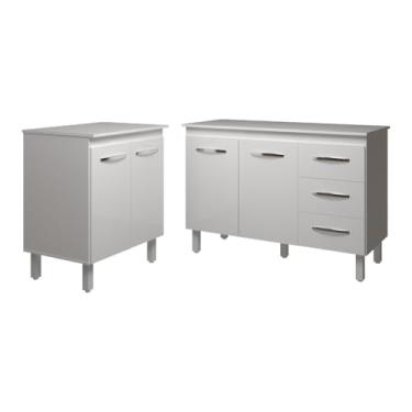 Imagem de Mobília Decor, Balcão Para Microondas ou Forno e Armário Bruna 118 cm Cozinha Gabinete com Tampo Tampão Branco