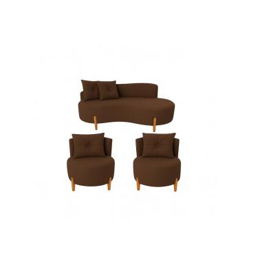 Imagem de Conjunto 2 Poltronas + Sofá Curvo Orgânico Veludo Marrom - Montanaris Decor