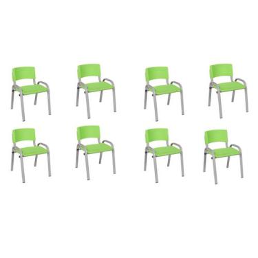 Imagem de Kit 8 Cadeira Iso Infantil Creche, Escola Base Cinza Verde Claro - LAU
