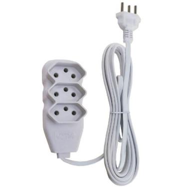 Imagem de Extensão Tripolar Slim 3 Metros 10 Amperes com 3 Tomadas Branca - 1802