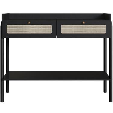 Imagem de Aparador Para Sala De Estar 2 Gavetas Pés Madeira Moss A03 Nero Preto