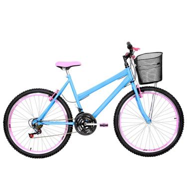 Imagem de Bicicleta Feminina Aro 26 Mtb Aero 18 Marchas Cor Azul Claro E Rosa