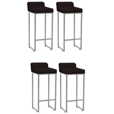 Imagem de Kit 04 Banqueta Alta Mia Com Encosto Cozinha Bistrô Bar Balcão Ferro Prata Suede Marrom - Amey Decor