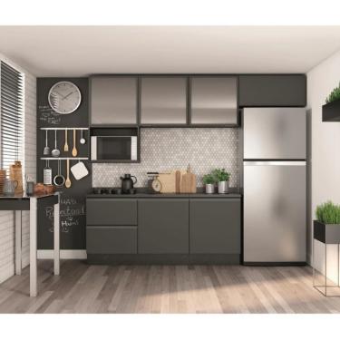 Imagem de Cozinha Completa Bartira Linea 6 Portas, 3 Gavetas, Portas De Vidro E Nicho Grafite