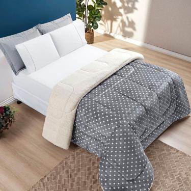 Imagem de Coberdrom Cobertor Meggy Poá Queen Sherpa Manta Flannel Bolinhas - Cinza