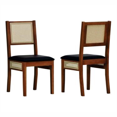 Imagem de Kit 2 Cadeiras Urban Lateral E Encosto Telinha Natural Assento Estofado - Amêndoa Corano Preto