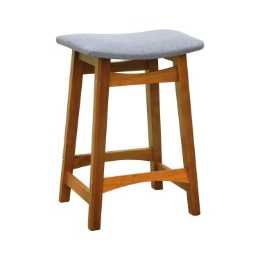 Imagem de Banco Médio Confort Madeira Maciça Assento Anatômico - Amêndoa Estofado Linho Cinza Mescla Impermeável