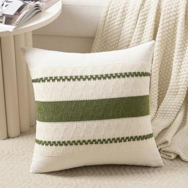 Imagem de Fancy Homi Conjunto de 1 capa de almofada decorativa boho verde musgo euro 66 x 66 cm para sofá-cama quarto, decoração de quarto de fazenda orgânica moderna estética moderna, capa de almofada de